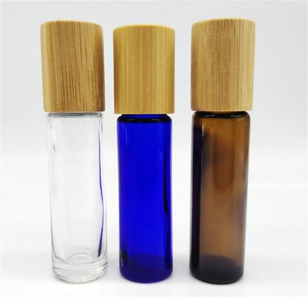

perfume 10ml glass roll on bottle with bamboo lid for essential oils refillable clear perfume sample bottles