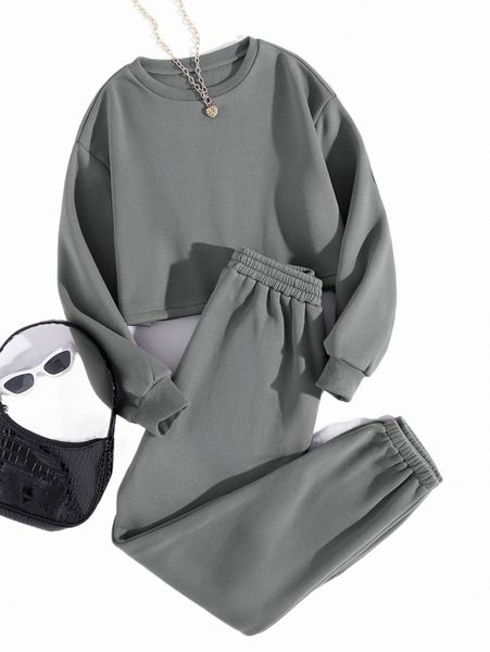 

two piece dress thermal lined solid sweatshirt with sweatpants t2ml#, White