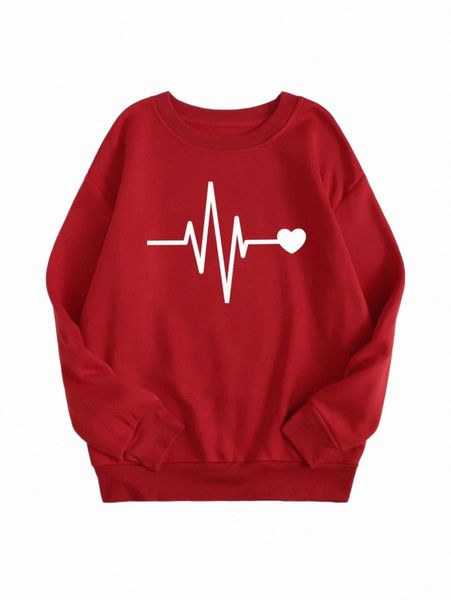 

women's hoodies & sweatshirts heart print thermal lined sweatshirt d5kt#, Black
