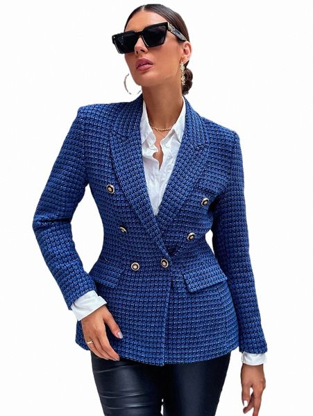 

women's down & parkas double breasted plaid tweed overcoat r94d#, Black