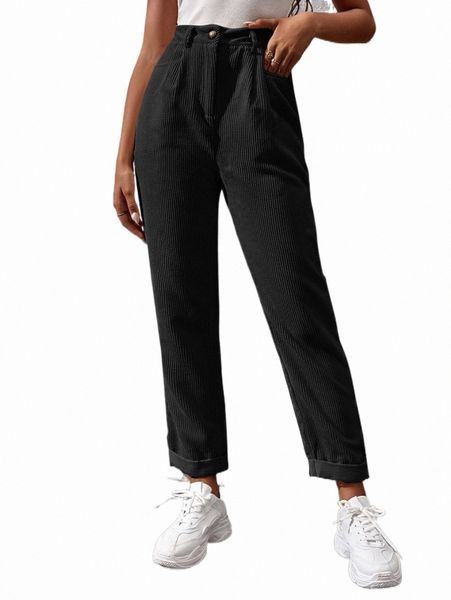 

women's pants & capris corduroy roll up hem pants k73y#, Black;white