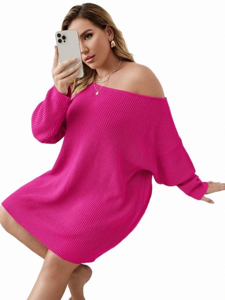 

plus size t-shirt plus solid off the shoulder batwing sleeve sweater dress n9dl#, Black