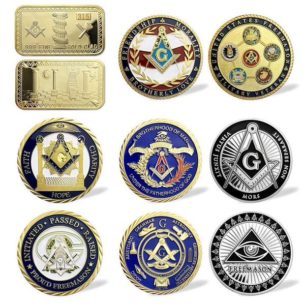 

masonic working tools sign souvenir coin masons accessories masonic challenge coin square gold nugget badge collectibles token220d