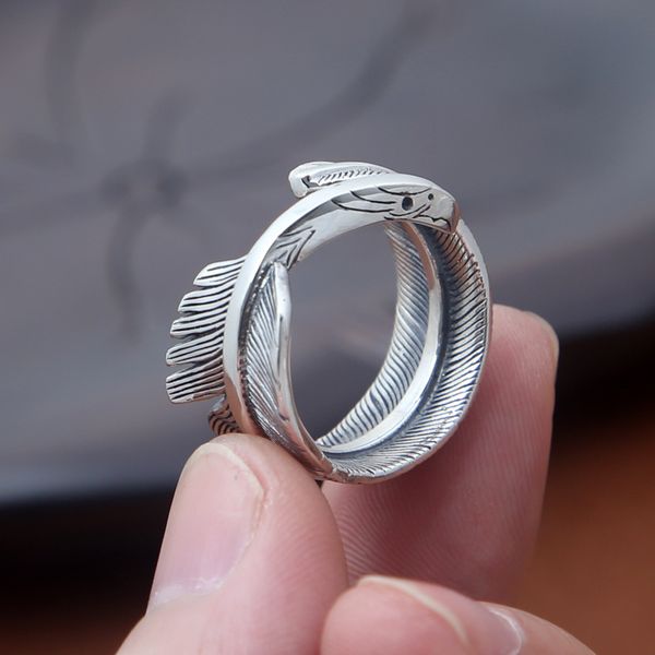 

925 sterling silver adjustable band rings crooked curly eagle feather simple antique vintage handmade designer punk luxury jewelry accessori