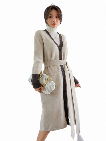 

women's sweaters dazy contrast trim pocket patched belted sweater dress 108b#, White;black
