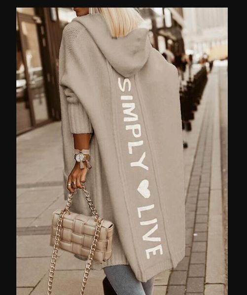 

new autumn winter women' s sweater cardigan fashion letter printed hooded sweater coats casual long sleeve knitted loose overcoats clot, White;black