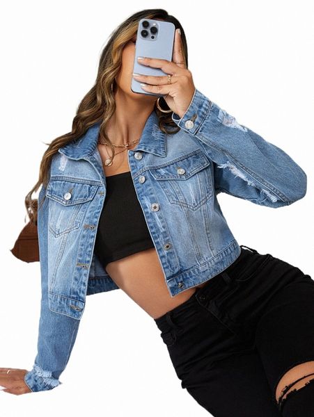 

women's jackets ripped puff sleeve crop denim jacket a967#, Black;brown