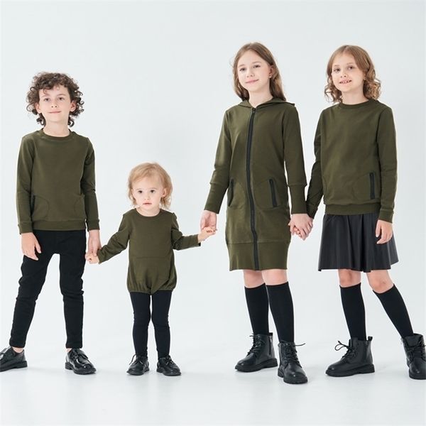 

family matching outfits boys girls zipper casual dress romper family matching clothes children baby teen fall winter cotton fashion clothing, Blue