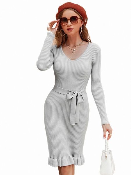 

women's sweaters simplee ruffle hem ribbed knit belted sweater dress j9em#, White;black