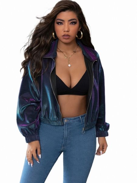 

plus size outerwear & coats plus holographic drop shoulder jacket x1oc#, Black