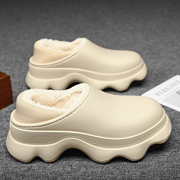 

slippers couple cotton indoor plush warm women winter waterproof non slip autumn thick bottom shoes 220908, Black