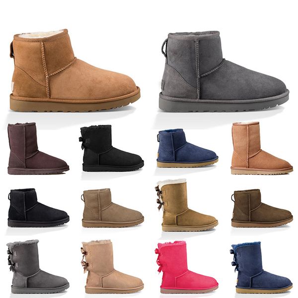 

genuine leather fashion designer boots women winter snow ankle boot australians booties platform sneakers black grey navy blue chestnut pink