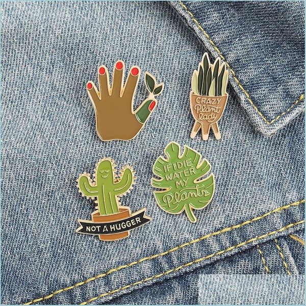 

pins brooches european cartoon potted plant brooches enamel alloy cactus aloe leaf pins for children clothing cowboy badge ac dhuv9, Gray