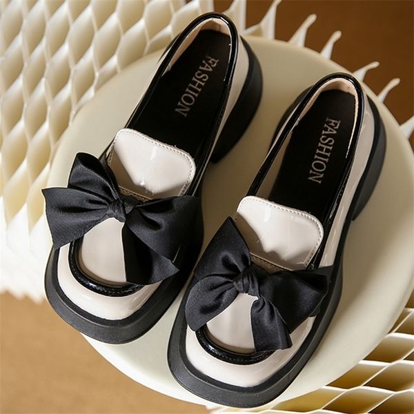 

dress shoes women flats platform bow lolita mary janes shoes autumn brand fashion dress chunky casual shoes ladies oxford zapatos 220908, Black