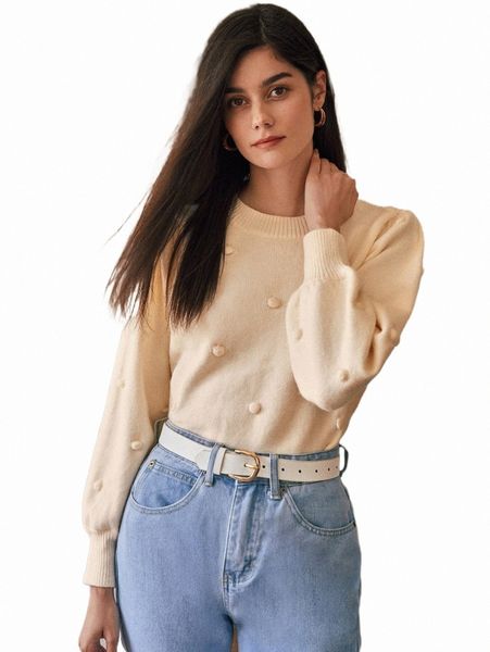 

women's sweaters frenchy pom pom lantern sleeve sweater z7tz#, White;black