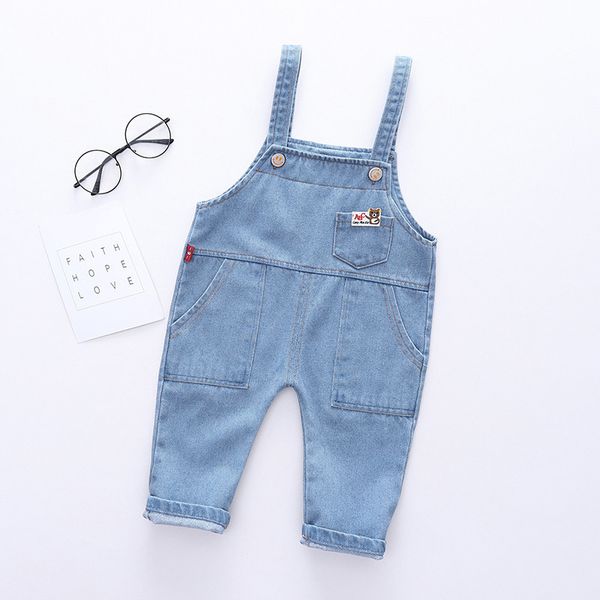 

overalls spring autumn cotton cartoon pattern children boys girls fashion denim camisole pants 0-5 years kid overall long pants 220909, Blue