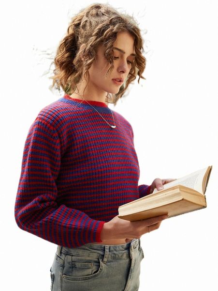 

women's sweaters knit mix striped pattern crop sweater 83wn#, White;black