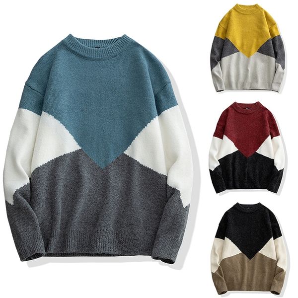 

men s sweaters patchwork knitted casual crewneck sweatshirts fashion clothing pullovers streetwear warm autumn winter 220908, White;black