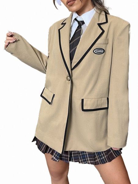 

women's two piece pants letter patched flap detail blazer b8qj#, White