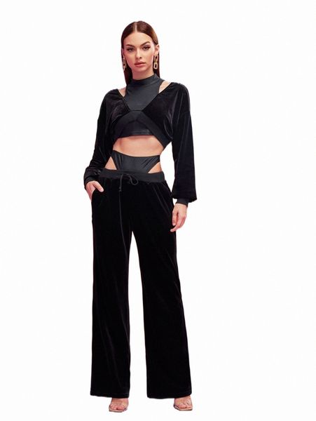

two piece dress x pancho cut out velvet & drawstring waist pants set e57y#, White