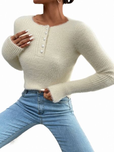 

women's sweaters half button fuzzy sweater 2022 new w5ja#, White;black