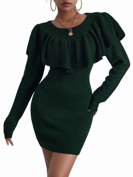 

women's sweaters ruffle trim solid sweater dress g1ta#, White;black