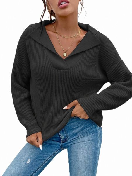 

women's sweaters solid collared drop shoulder sweater z7y9#, White;black