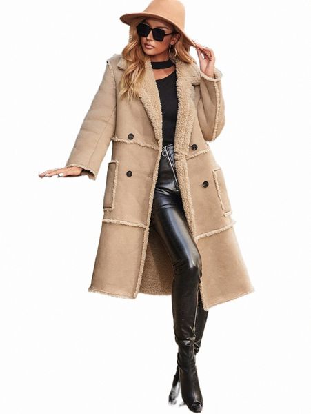 

women's down & parkas double breasted teddy lined suede coat 401u#, Black