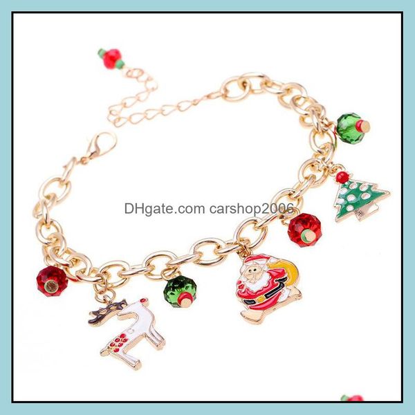 

link chain santa claus bracelet alloy drip oil christmas tree elk gift drop delivery 2021 jewelry bracelets carshop2006 dhyon, Black