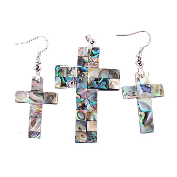 

natural cross abalone shell pearl earring jewelry sets women colourful pendant earrings set for wedding q3004, Silver