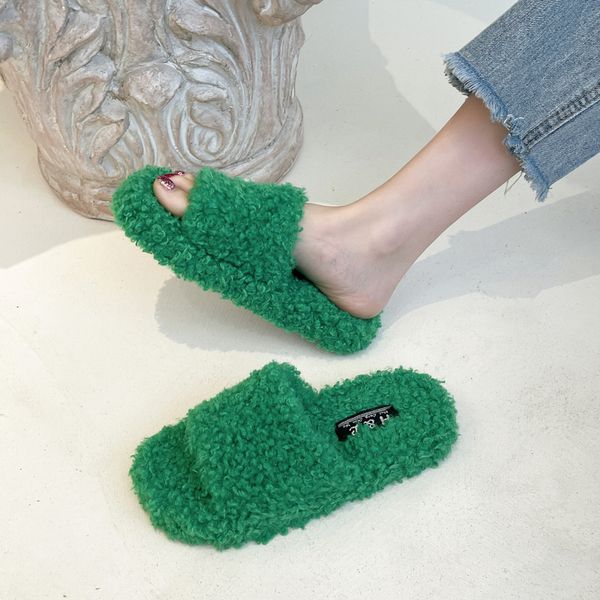 

slippers women fur plush soft luxurious indoor cotton winter solid warm ladies bedroom home 220908, Black