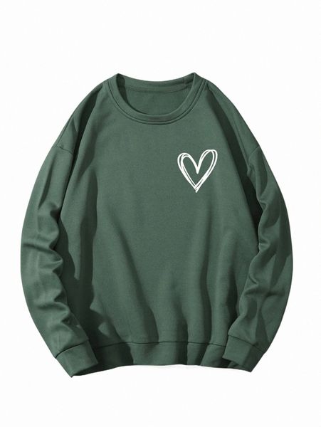 

women's hoodies & sweatshirts heart print thermal sweatshirt k4ml#, Black