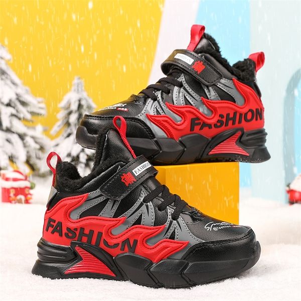 

sneakers fashion winter plush warm kids sneakers sport children boys casual shoes outdoor tennis sneakers leather nonslip shoes for girl 220, Black;red