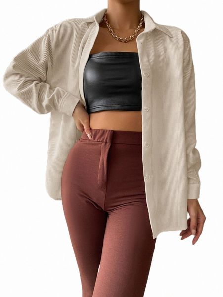 

women's blouses & shirts drop shoulder button up cord blouse 15vt#, White