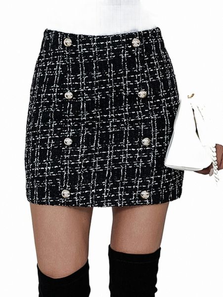 

skirts plaid pattern zipper back tweed straight skirt x9zj#, Black