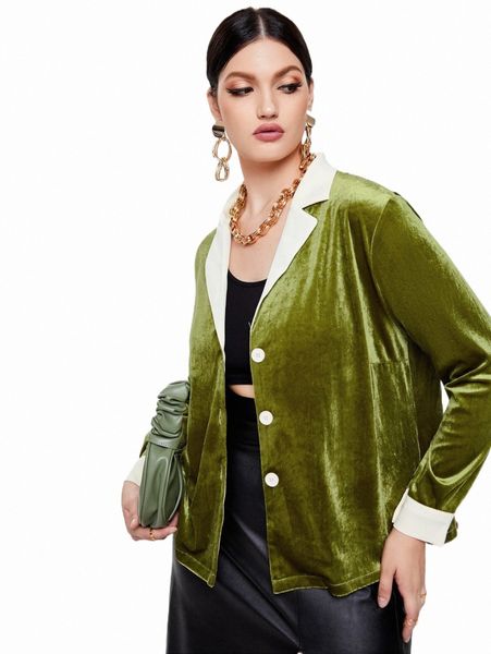 

plus size outerwear & coats plus lapel neck velvet jacket a724#, Black