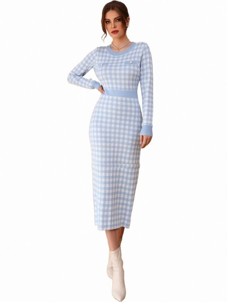 

women's sweaters gingham pattern button detail sweater dress i3rt#, White;black