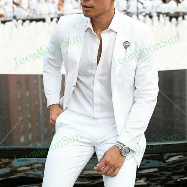 

men's suits blazers fashion summer white linen groom tuxedos notched lapel men suit slim fit 2 piece men blazers costume homme jacketpa, White;black