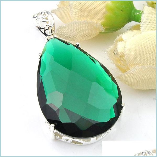 

pendant necklaces 6 pieces huge crystal water drop fire green quartz gemstone 925 sterling sier women wedding engagement pendants jew dhjwr, Silver
