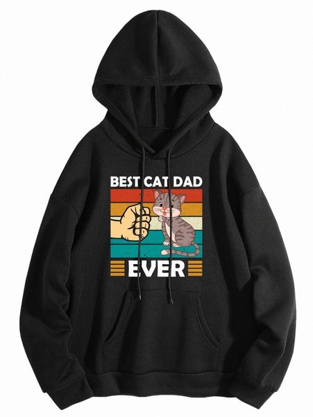 

women's hoodies & sweatshirts cartoon & letter graphic kangaroo pocket drawstring thermal hoodie m6v5#, Black