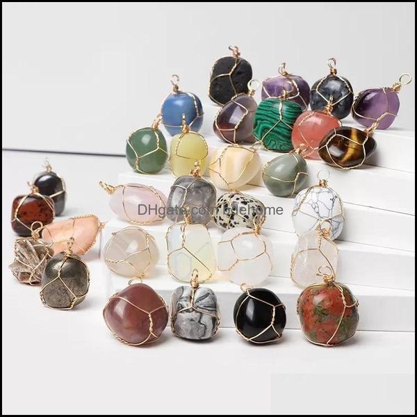 

charms irregar natural stone pendants winding wire wrap charm for jewelry making necklace bracelet quartzs mineral wholesale drop del dh7li, Bronze;silver