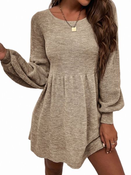 

women's sweaters bishop sleeve ribbed knit sweater dress q908#, White;black