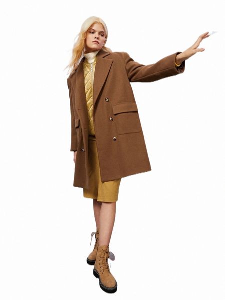 

women's down & parkas lapel neck double breasted flap pocket overcoat d9uz#, Black