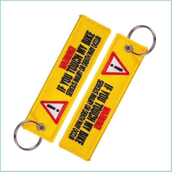 

keychains jewelry embroidery keychains pendant yellow embroidered word warning danger sign bicycle keychain drop delivery 2021 fashio dhccd, Silver
