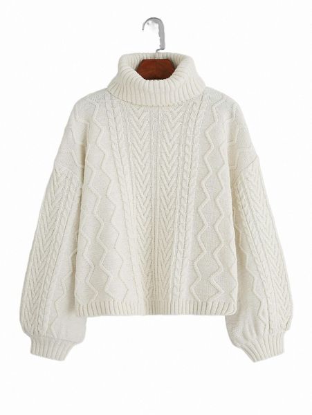

women's sweaters blouson sleeve rolled neck sweater n9aa#, White;black