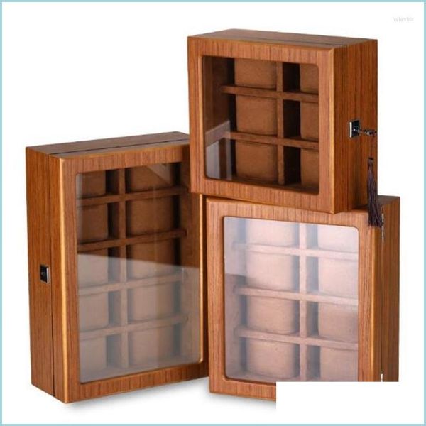 

watch boxes cases watch boxes cases 5/6/8/10/12/18 grids box wooden matte wood grain storage with lock for men mall wind watches2022 dhgm, Black;blue