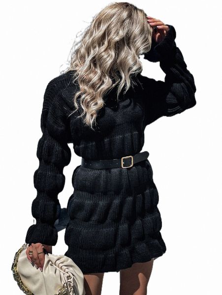 

women's sweaters gathered sleeve ruffle hem sweater dress without belt 57jq#, White;black