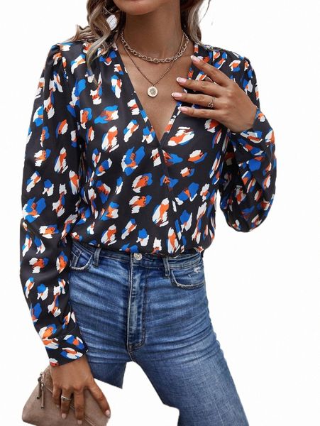 

women's t-shirt allover print surplice neck bodysuit 49a3#, White