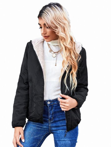

women's jackets teddy lined hooded jacket 2022 new t5pp#, Black;brown