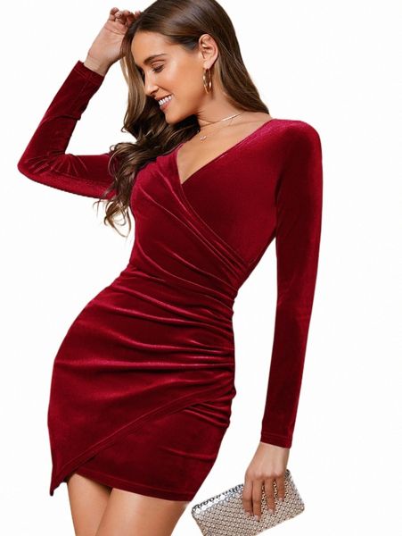 

casual dresses wrap front ruched detail velvet dress o6ia#, Black;gray